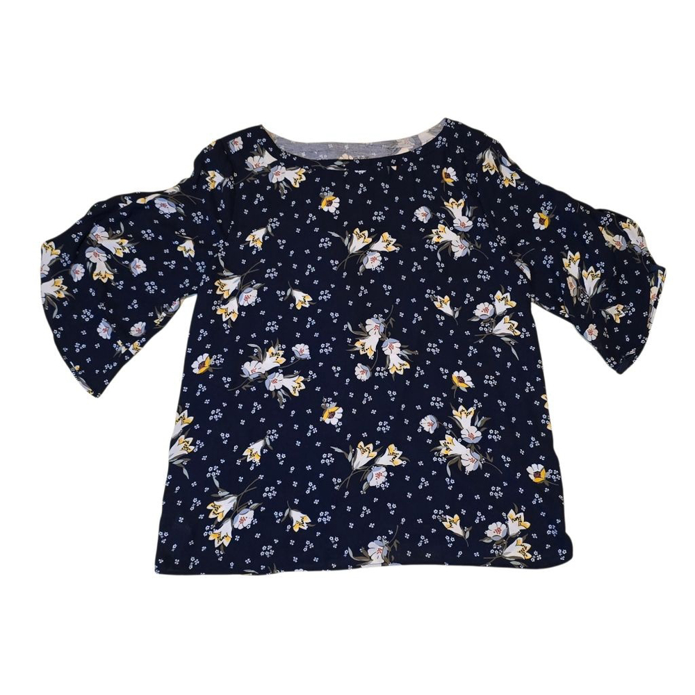 Loft Women's Navy Floral Blouse M Boho Dressy Spring‎ Summer